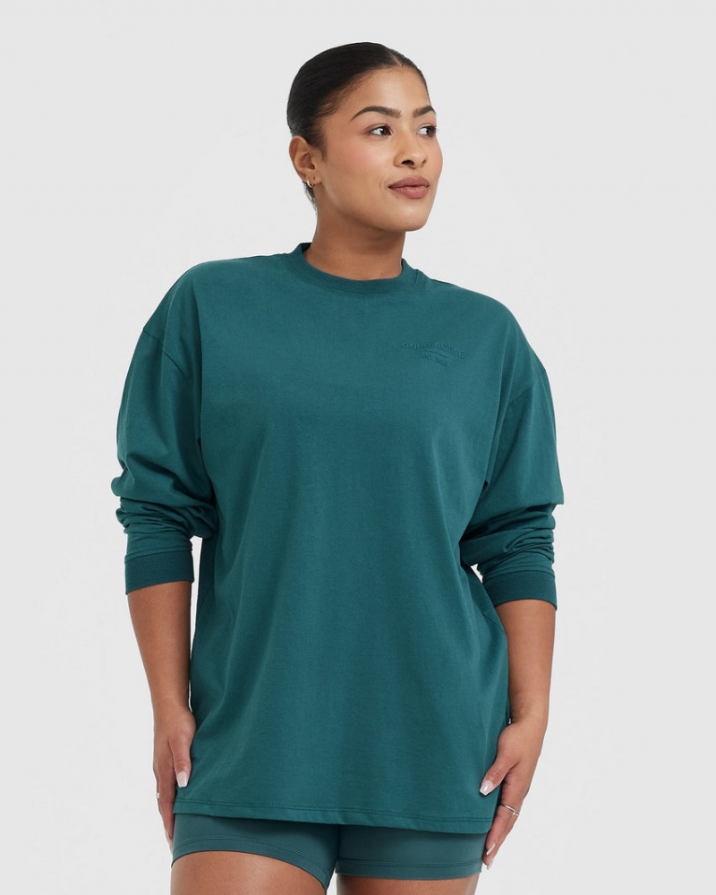 Oner Active Classic Lifters Grafisk Oversized Lette Long Sleeve T Shirts Blå Turkis | 803-ZLANIG