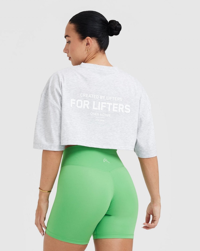 Oner Active Classic Lifters Grafisk Relaxed Crop Lette T Shirts Lysegrå | 107-JRVMCG