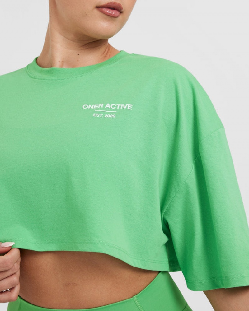 Oner Active Classic Lifters Grafisk Relaxed Crop Lette T Shirts Grøn | 243-KGVLJZ