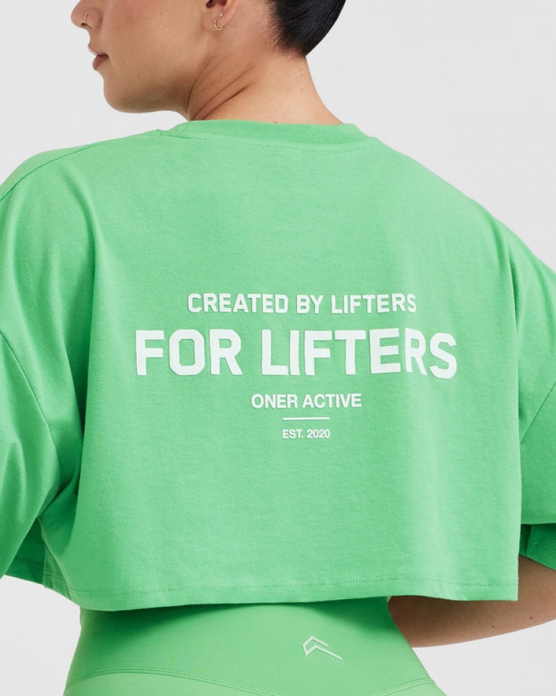 Oner Active Classic Lifters Grafisk Relaxed Crop Lette T Shirts Grøn | 243-KGVLJZ