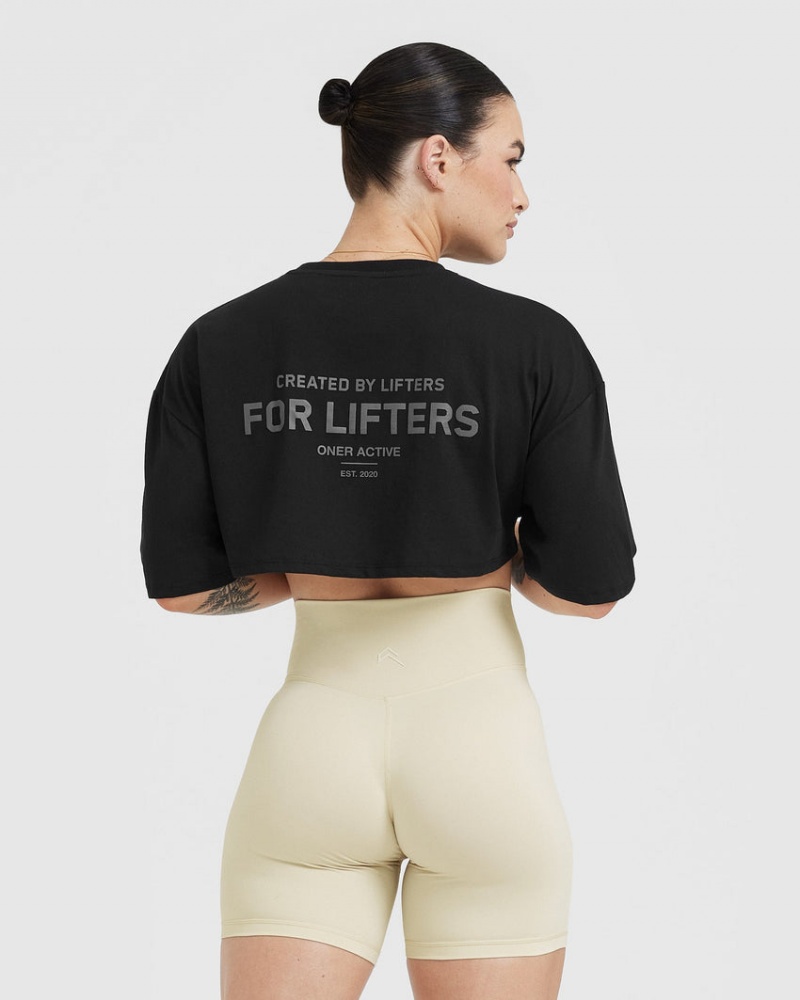 Oner Active Classic Lifters Grafisk Relaxed Crop Lette T Shirts Sort | 213-QZUYNP