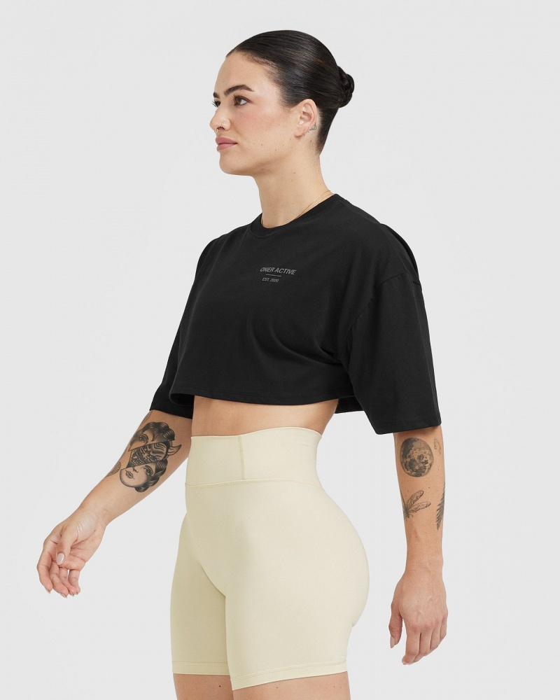 Oner Active Classic Lifters Grafisk Relaxed Crop Lette T Shirts Sort | 213-QZUYNP