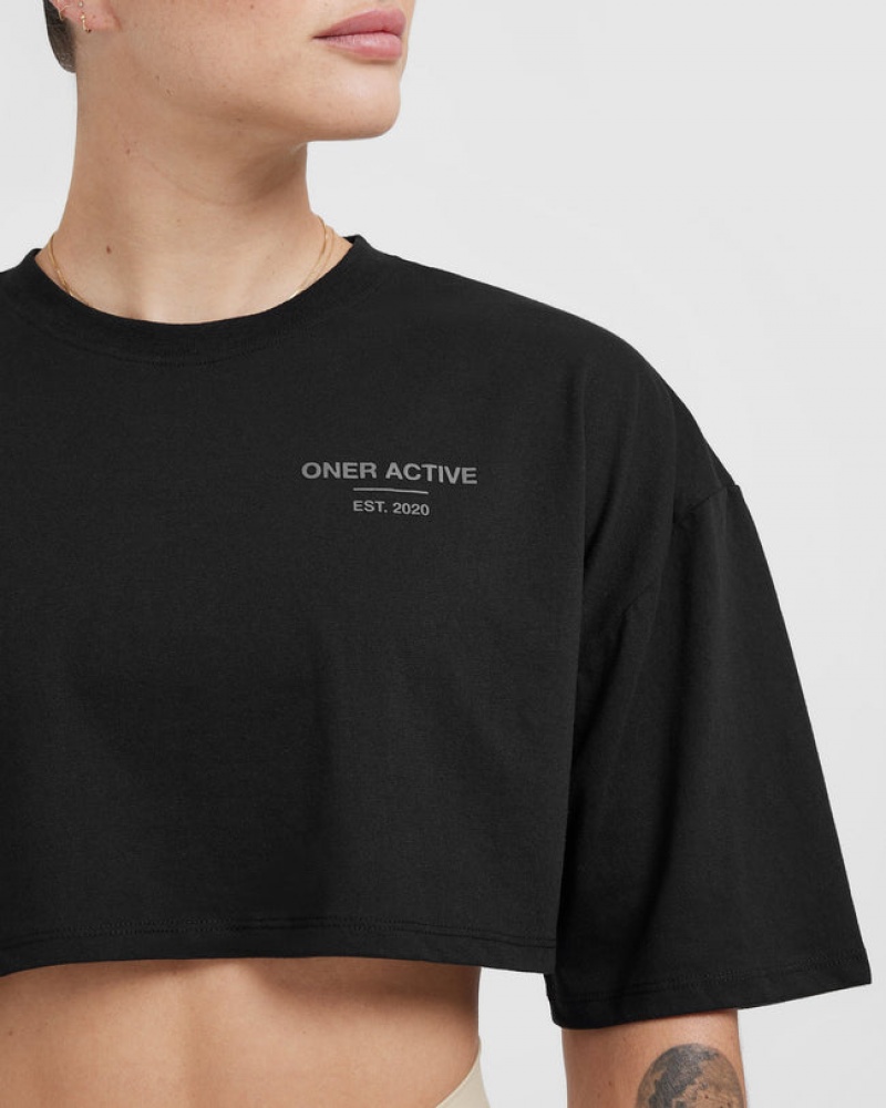 Oner Active Classic Lifters Grafisk Relaxed Crop Lette T Shirts Sort | 213-QZUYNP