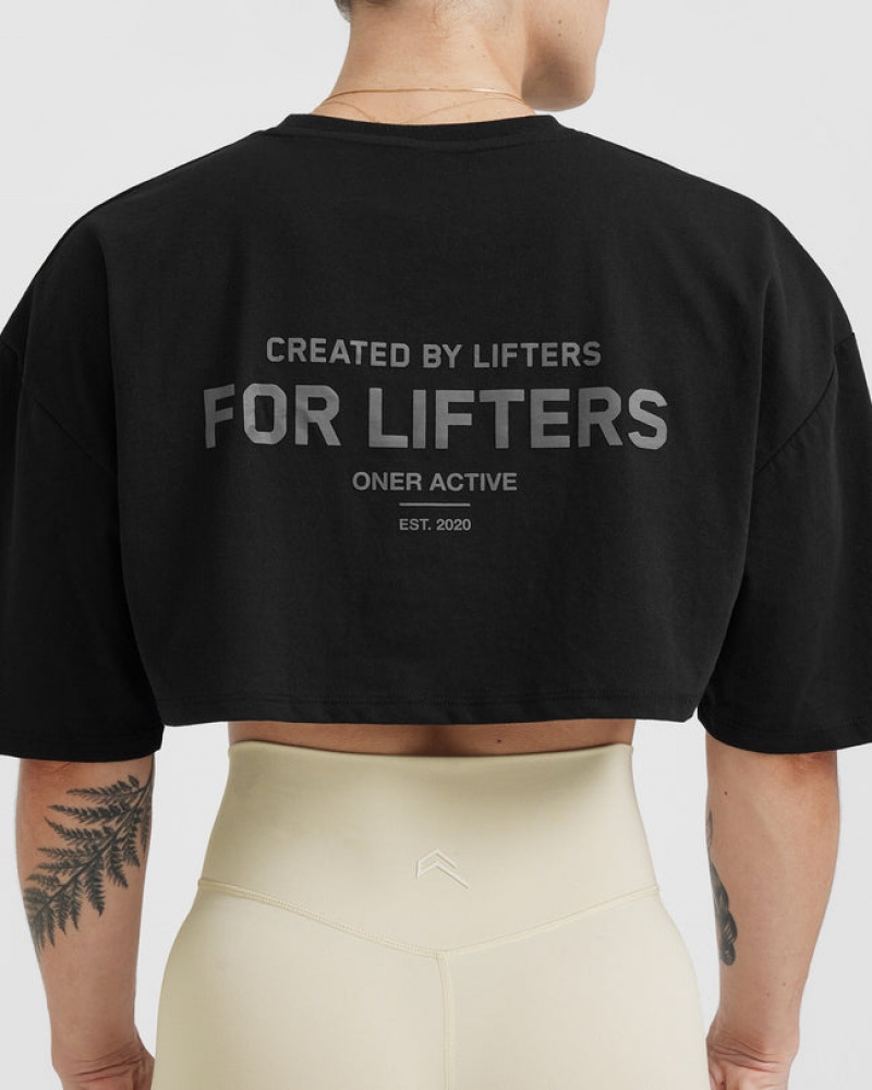 Oner Active Classic Lifters Grafisk Relaxed Crop Lette T Shirts Sort | 213-QZUYNP