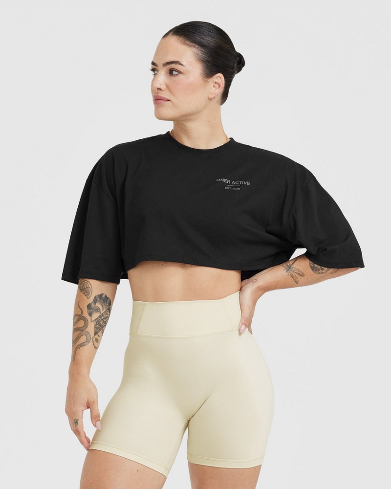 Oner Active Classic Lifters Grafisk Relaxed Crop Lette T Shirts Sort | 213-QZUYNP