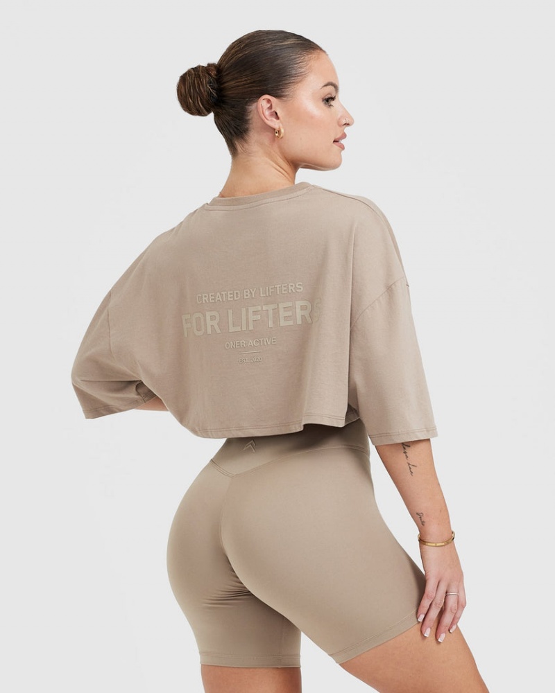 Oner Active Classic Lifters Grafisk Relaxed Crop Lette T Shirts Grå | 719-JKQESL