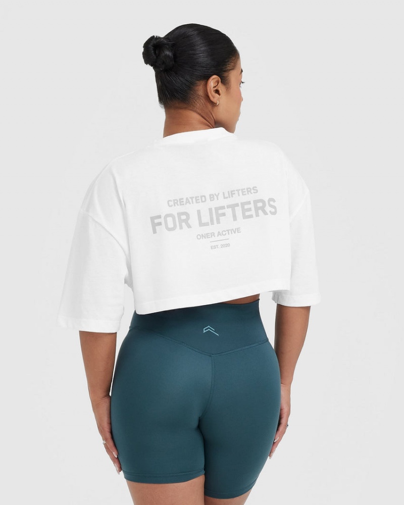 Oner Active Classic Lifters Grafisk Relaxed Crop Lette T Shirts Hvide | 328-FEUCOT