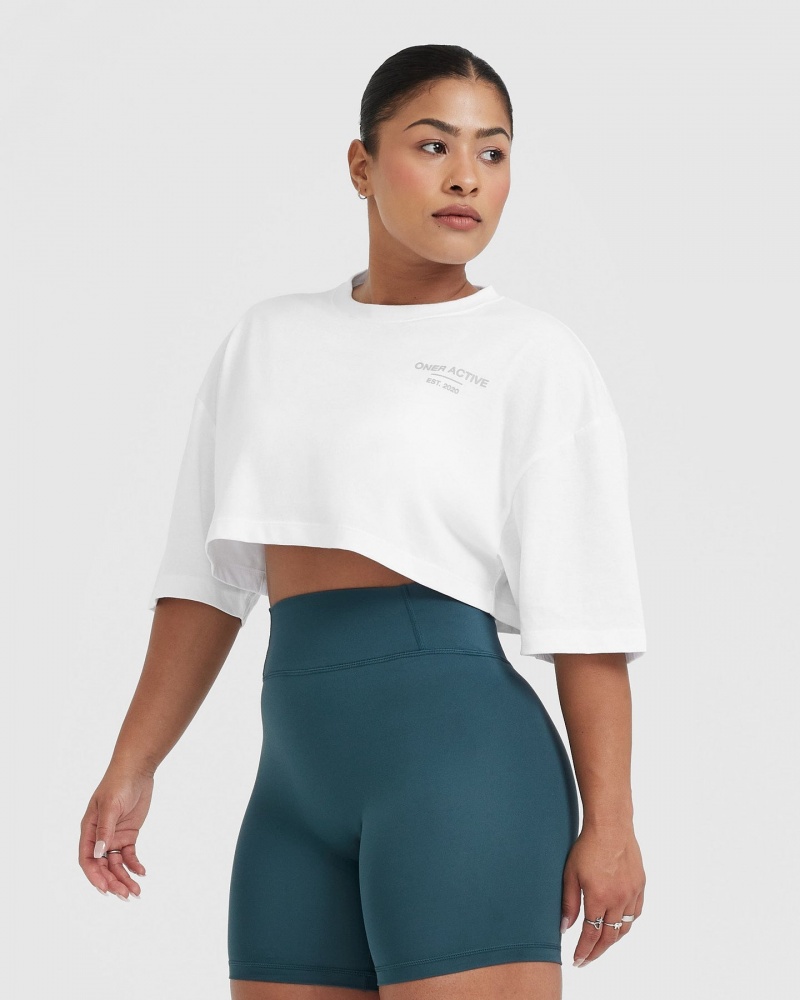 Oner Active Classic Lifters Grafisk Relaxed Crop Lette T Shirts Hvide | 328-FEUCOT