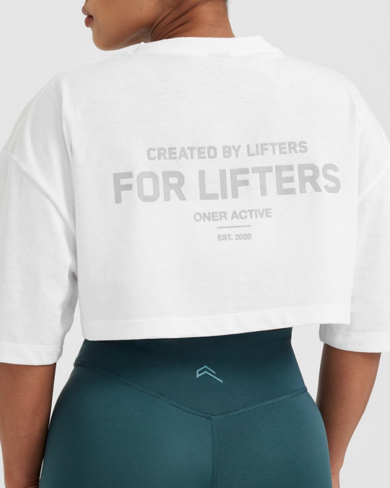 Oner Active Classic Lifters Grafisk Relaxed Crop Lette T Shirts Hvide | 328-FEUCOT