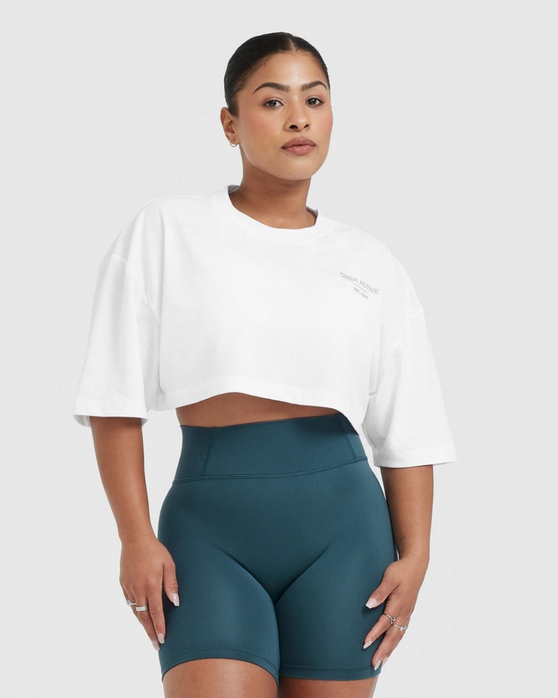 Oner Active Classic Lifters Grafisk Relaxed Crop Lette T Shirts Hvide | 328-FEUCOT