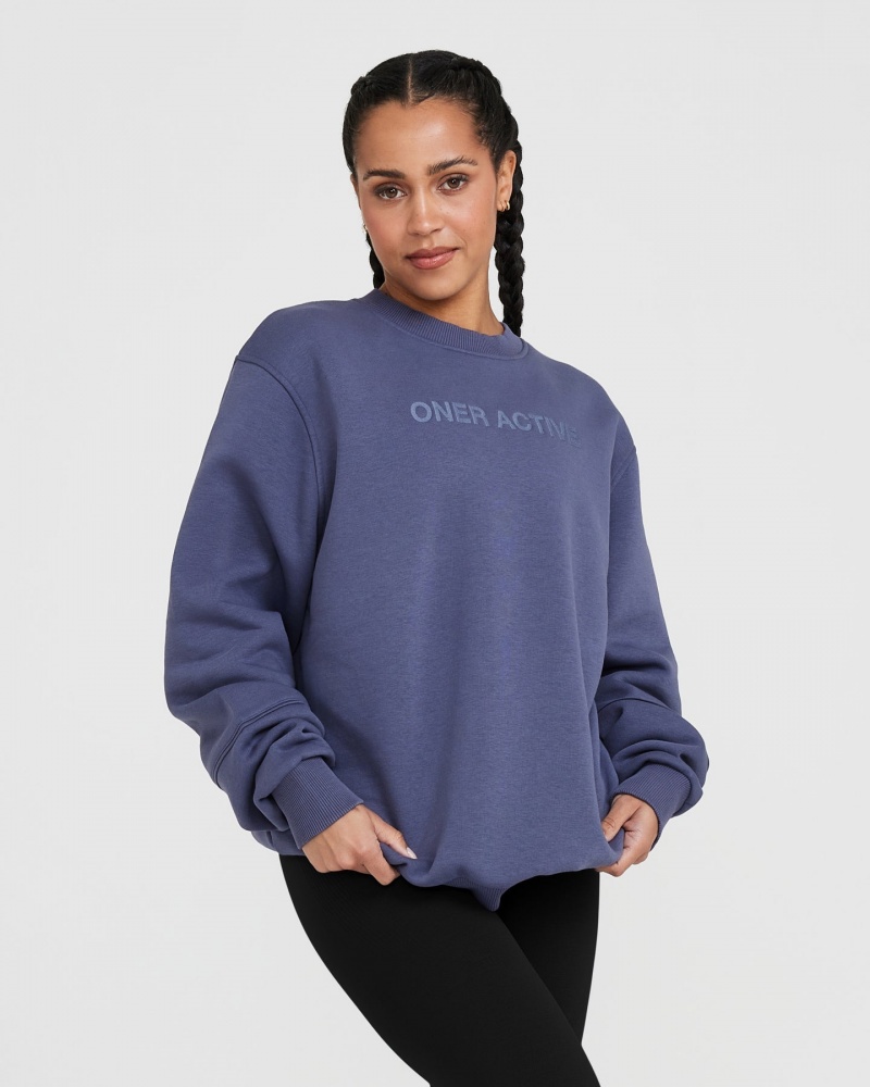 Oner Active Classic Lounge Oversized Crew Neck Sweatshirts Blå | 150-KDNCWM