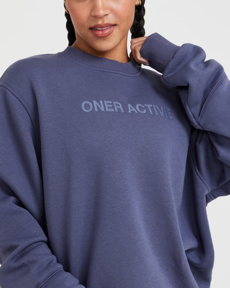 Oner Active Classic Lounge Oversized Crew Neck Sweatshirts Blå | 150-KDNCWM