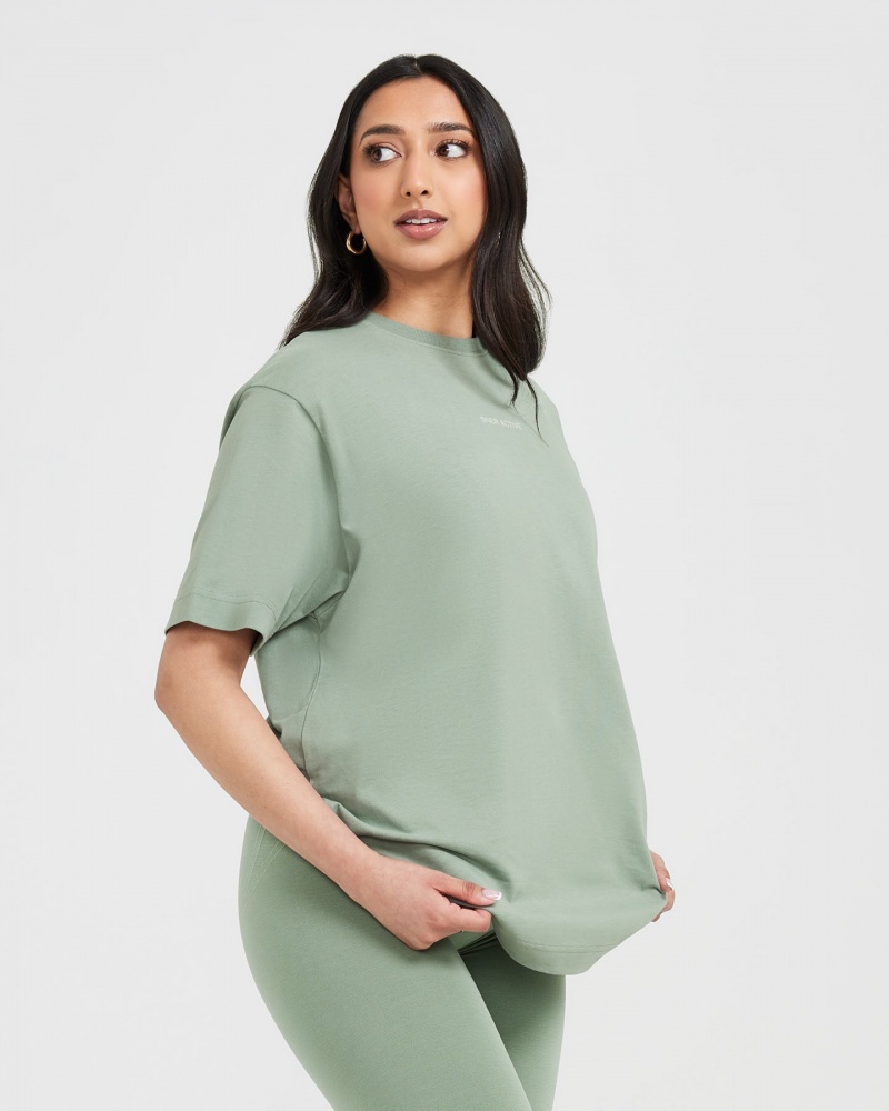 Oner Active Classic Mirror Grafisk Oversized T Shirts Olivengrøn | 639-XALPDF