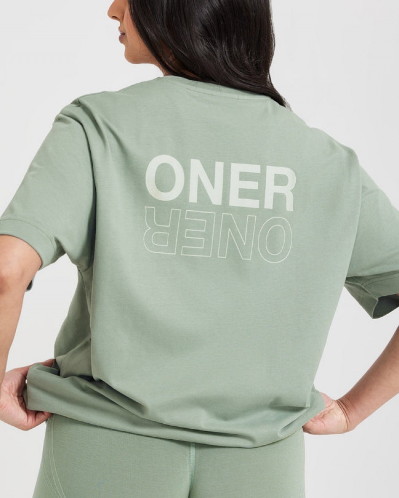 Oner Active Classic Mirror Grafisk Oversized T Shirts Olivengrøn | 639-XALPDF