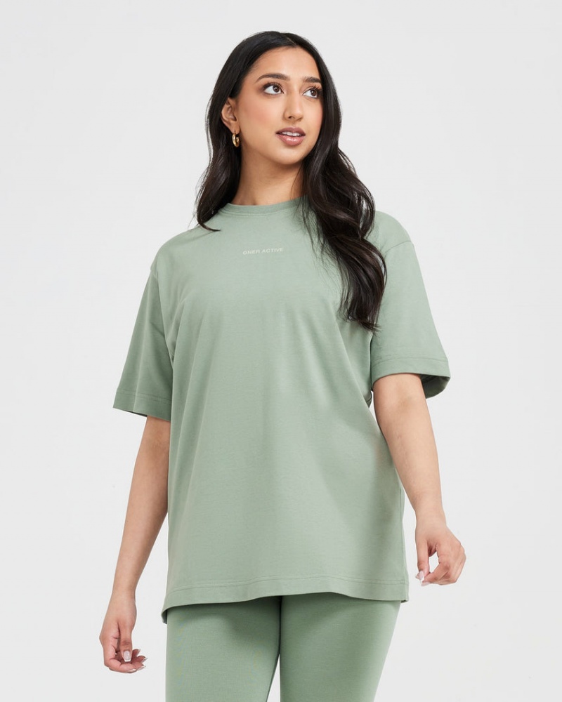 Oner Active Classic Mirror Grafisk Oversized T Shirts Olivengrøn | 639-XALPDF