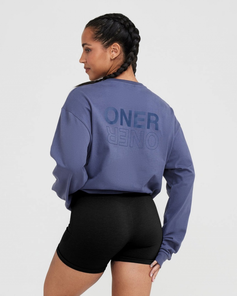 Oner Active Classic Mirror Grafisk Oversized Long Sleeve T Shirts Blå | 926-TGXRQJ