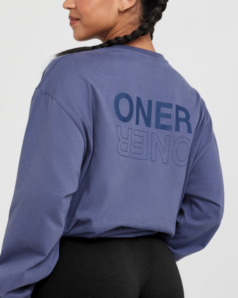 Oner Active Classic Mirror Grafisk Oversized Long Sleeve T Shirts Blå | 926-TGXRQJ