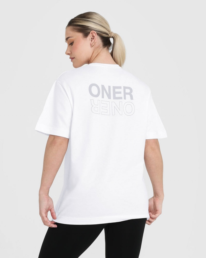 Oner Active Classic Mirror Grafisk Oversized T Shirts Hvide | 532-TCNXQG