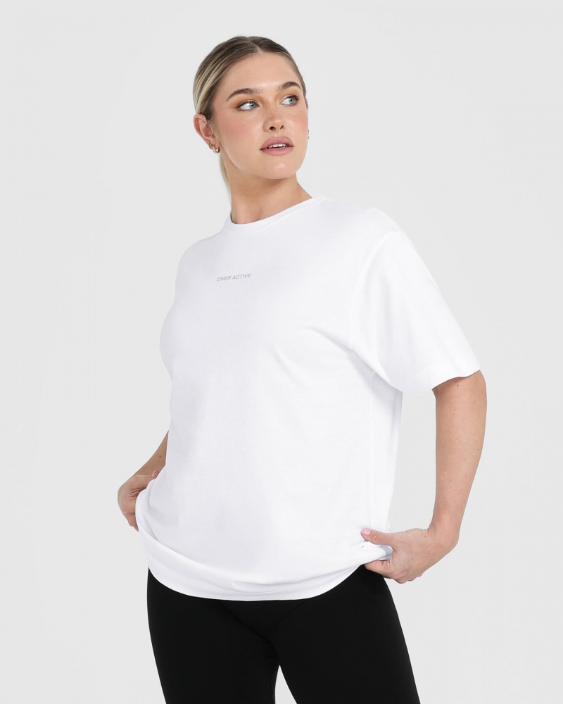 Oner Active Classic Mirror Grafisk Oversized T Shirts Hvide | 532-TCNXQG