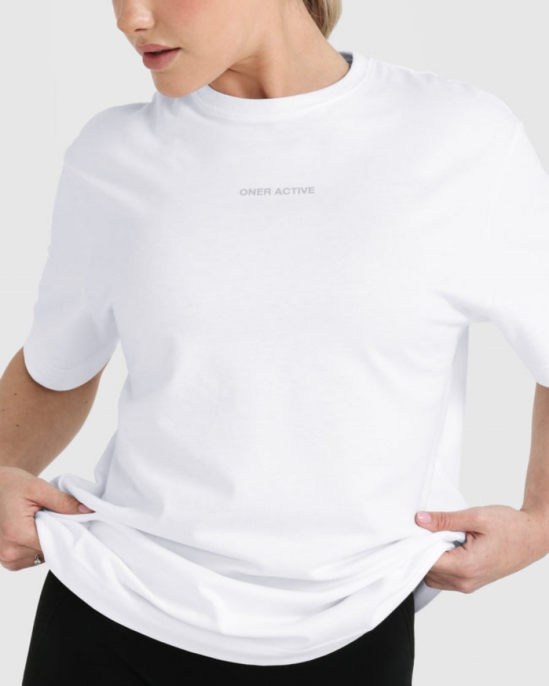 Oner Active Classic Mirror Grafisk Oversized T Shirts Hvide | 532-TCNXQG