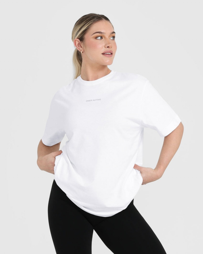 Oner Active Classic Mirror Grafisk Oversized T Shirts Hvide | 532-TCNXQG