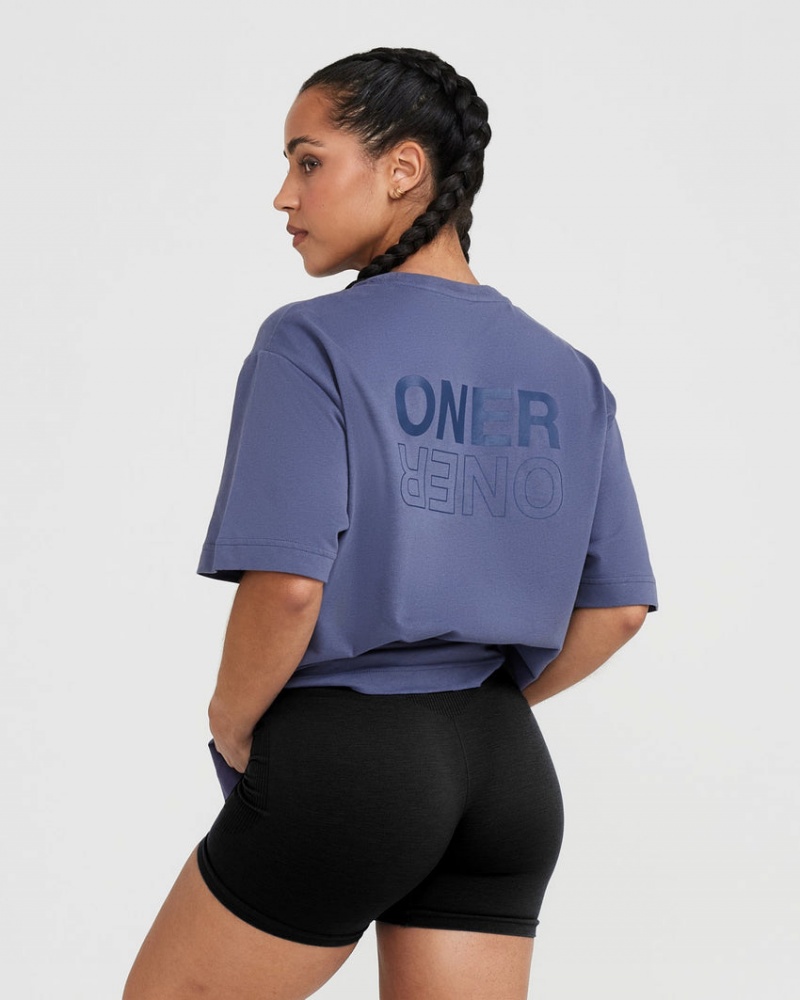 Oner Active Classic Mirror Grafisk Oversized T Shirts Blå | 075-OCDWGH