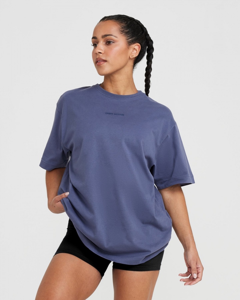 Oner Active Classic Mirror Grafisk Oversized T Shirts Blå | 075-OCDWGH