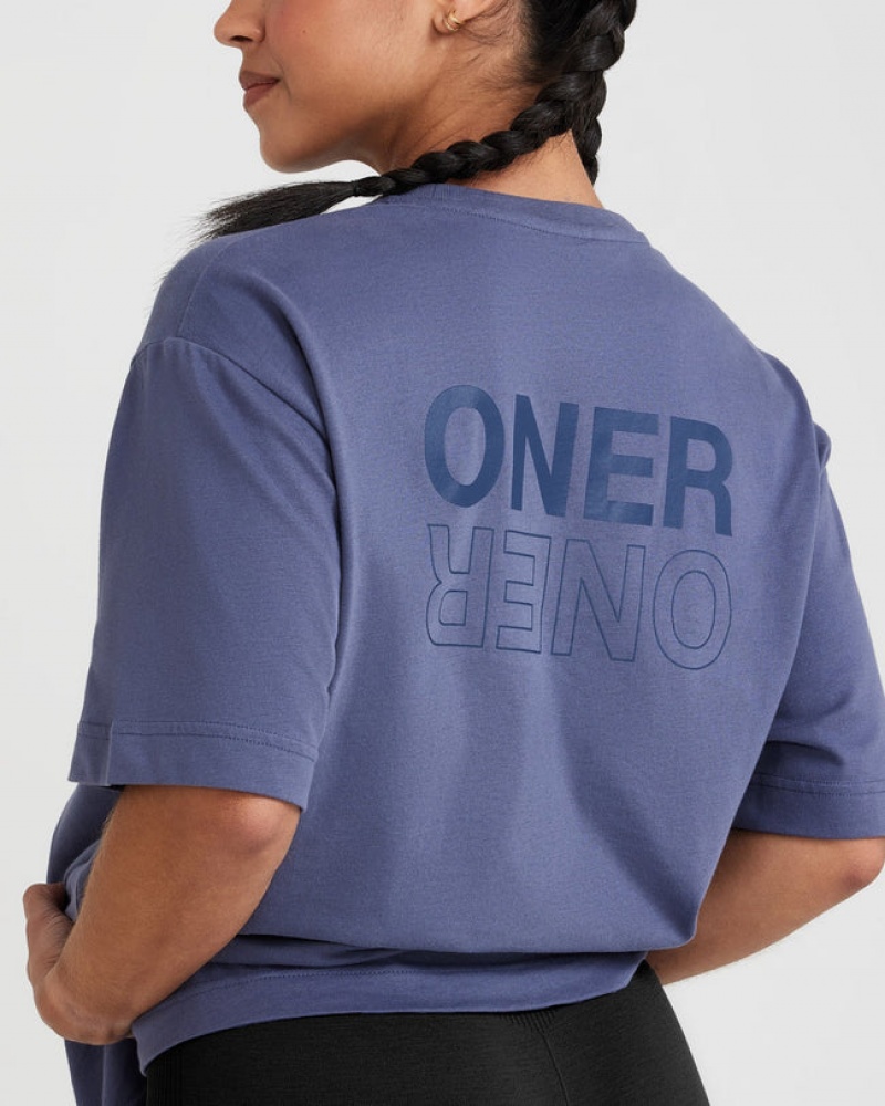 Oner Active Classic Mirror Grafisk Oversized T Shirts Blå | 075-OCDWGH