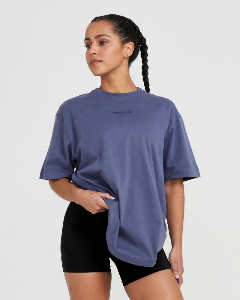 Oner Active Classic Mirror Grafisk Oversized T Shirts Blå | 075-OCDWGH