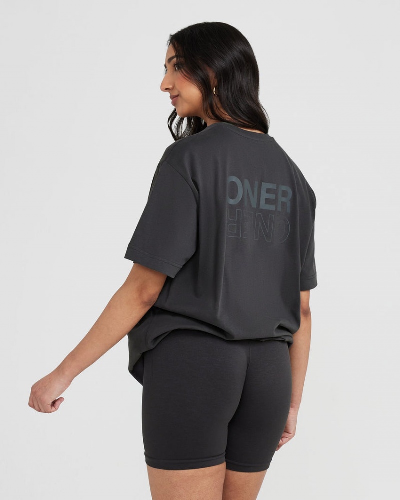 Oner Active Classic Mirror Grafisk Oversized T Shirts Sort | 762-ZJMAQW