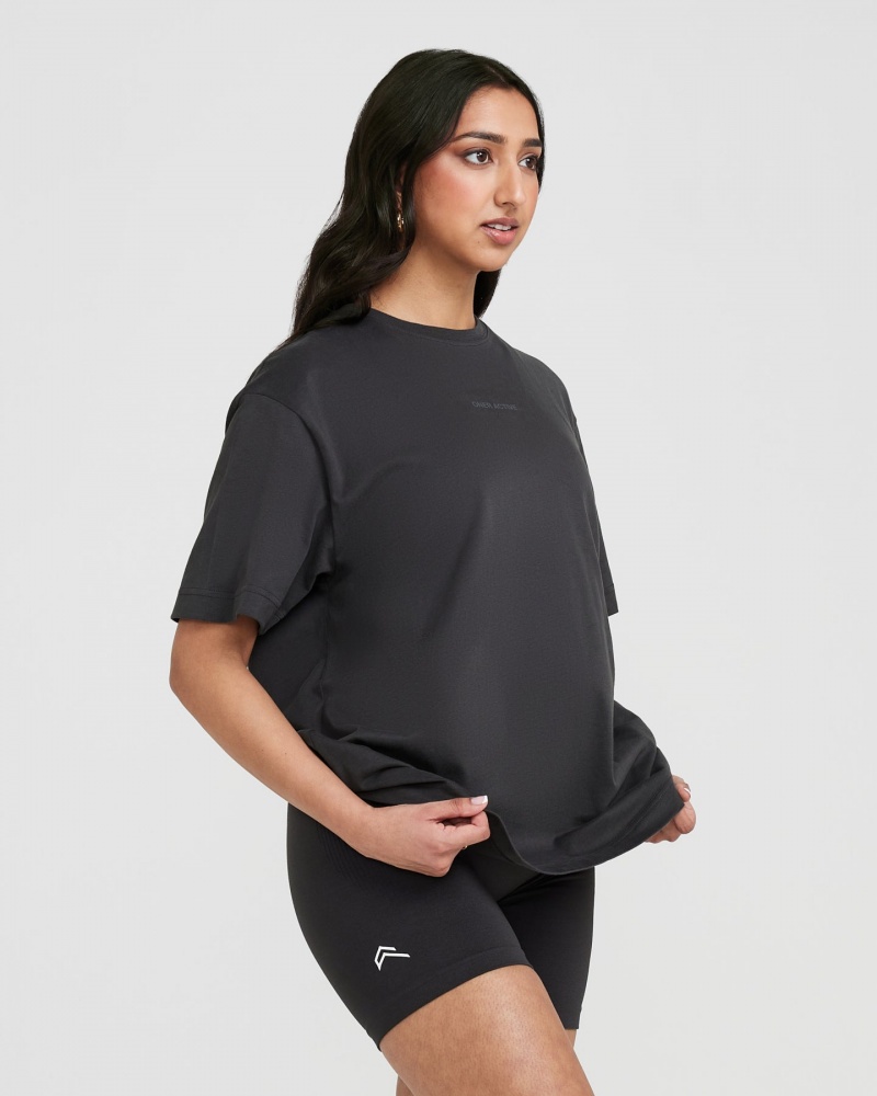 Oner Active Classic Mirror Grafisk Oversized T Shirts Sort | 762-ZJMAQW