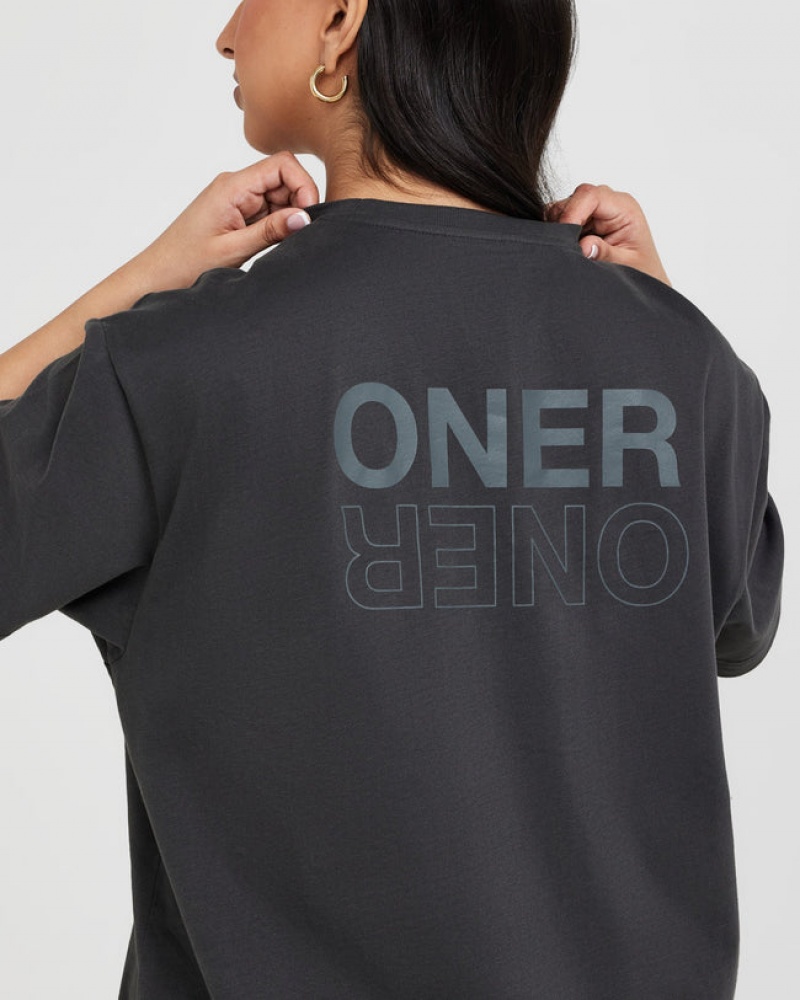 Oner Active Classic Mirror Grafisk Oversized T Shirts Sort | 762-ZJMAQW