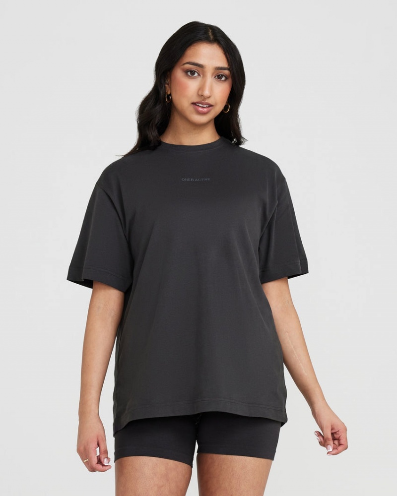 Oner Active Classic Mirror Grafisk Oversized T Shirts Sort | 762-ZJMAQW