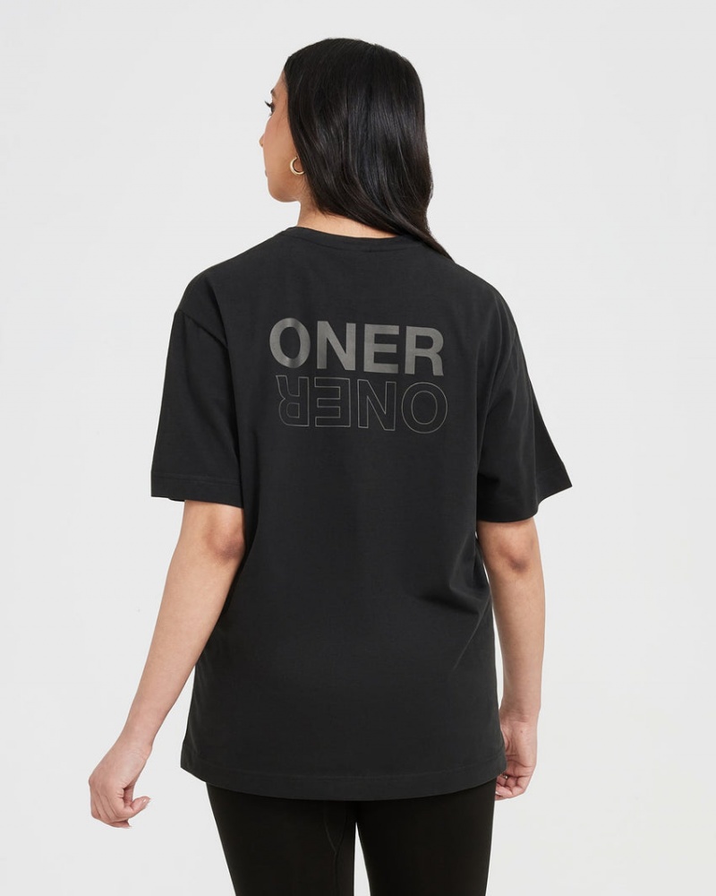 Oner Active Classic Mirror Grafisk Oversized T Shirts Sort | 875-MOREBL