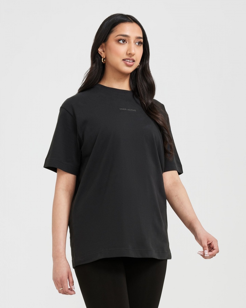 Oner Active Classic Mirror Grafisk Oversized T Shirts Sort | 875-MOREBL