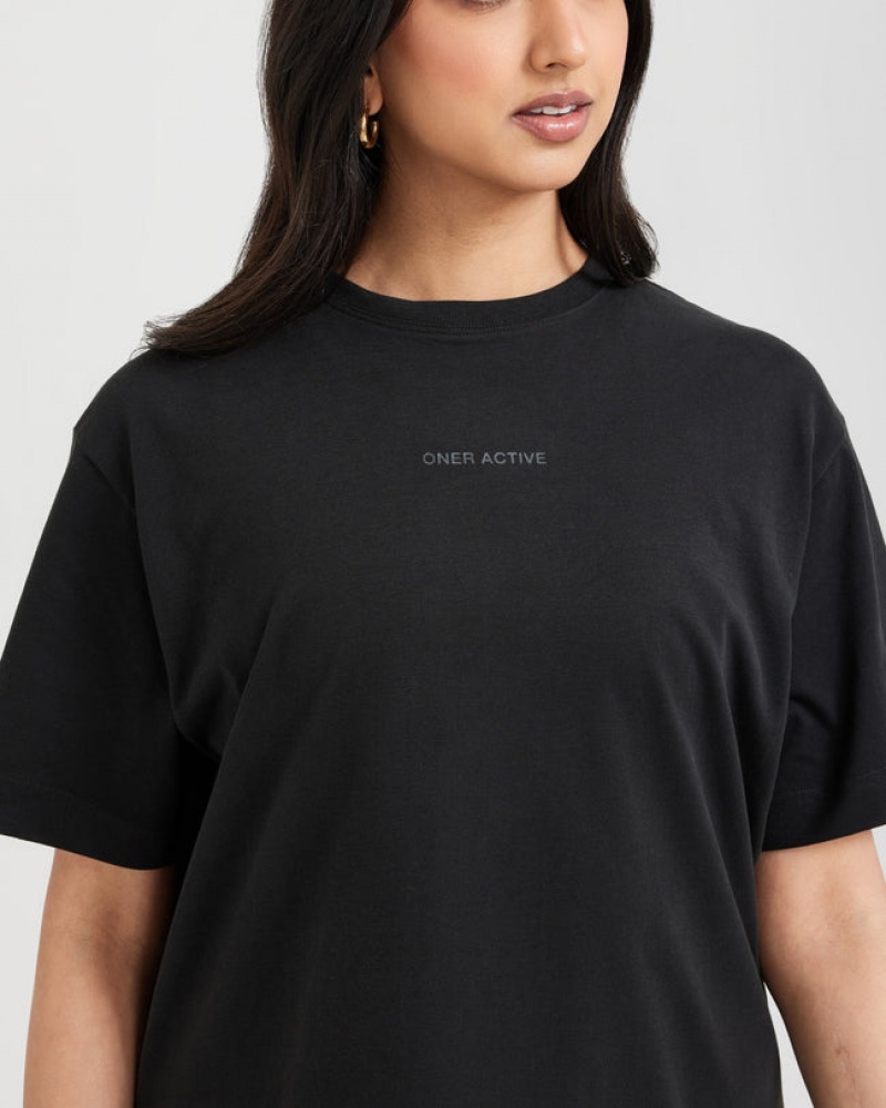 Oner Active Classic Mirror Grafisk Oversized T Shirts Sort | 875-MOREBL