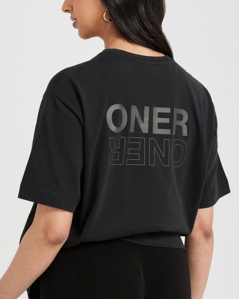 Oner Active Classic Mirror Grafisk Oversized T Shirts Sort | 875-MOREBL