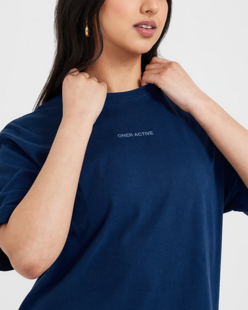 Oner Active Classic Mirror Grafisk Oversized T Shirts Blå | 842-HVYIAF