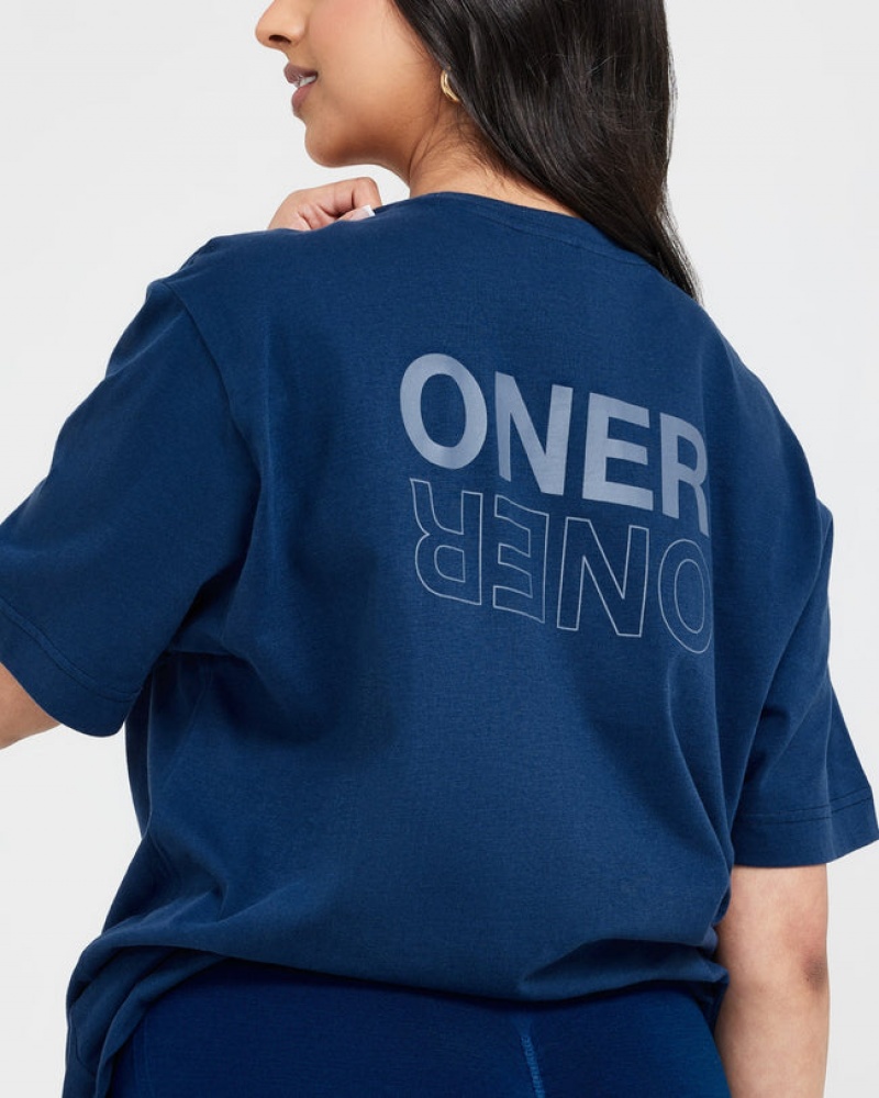 Oner Active Classic Mirror Grafisk Oversized T Shirts Blå | 842-HVYIAF