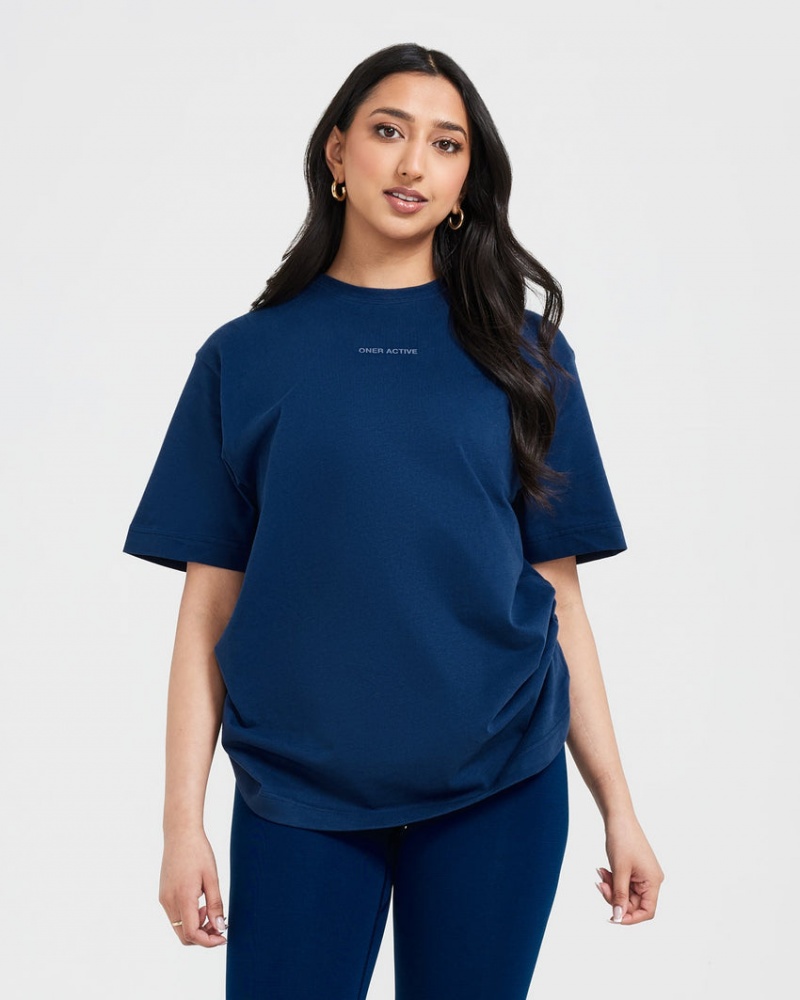 Oner Active Classic Mirror Grafisk Oversized T Shirts Blå | 842-HVYIAF