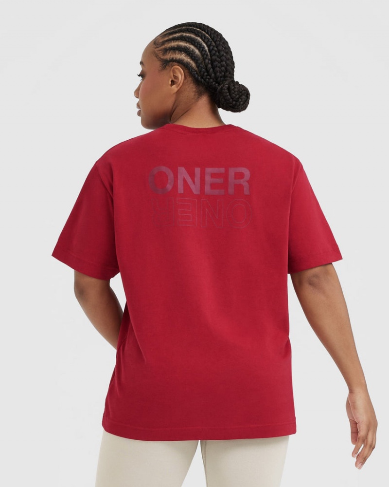 Oner Active Classic Mirror Grafisk Oversized T Shirts Rød Bordeaux | 106-JUPXZC