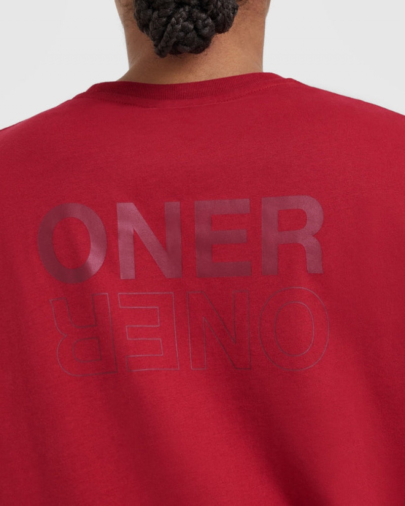 Oner Active Classic Mirror Grafisk Oversized T Shirts Rød Bordeaux | 106-JUPXZC