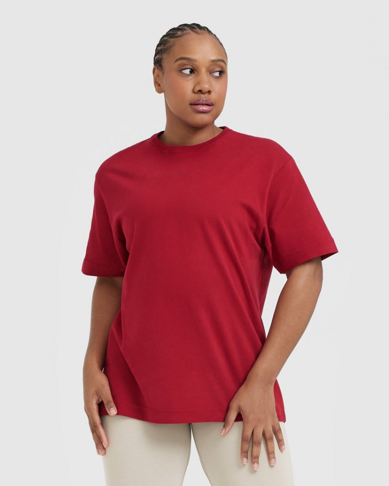 Oner Active Classic Mirror Grafisk Oversized T Shirts Rød Bordeaux | 106-JUPXZC