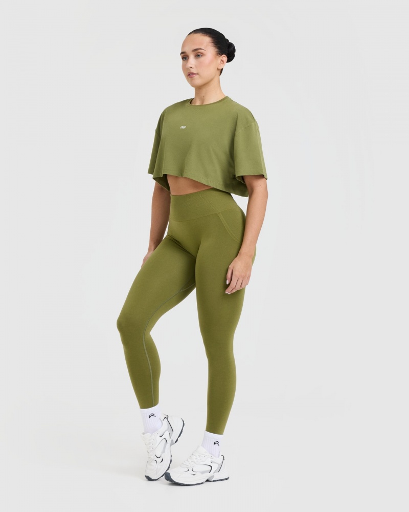 Oner Active Classic Oner Grafisk Crop Lette T Shirts Olivengrøn Grøn | 491-QLOSEI