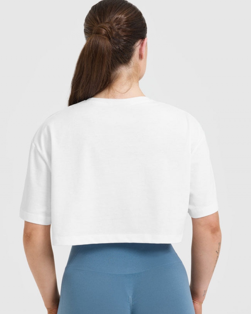 Oner Active Classic Oner Grafisk Crop Lette T Shirts Hvide | 358-FGBIZV