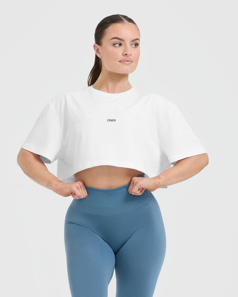 Oner Active Classic Oner Grafisk Crop Lette T Shirts Hvide | 358-FGBIZV