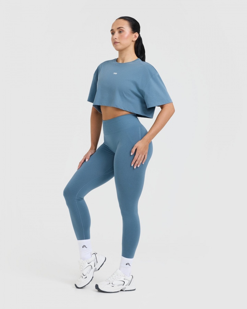 Oner Active Classic Oner Grafisk Crop Lette T Shirts Blå | 059-YJZLEP