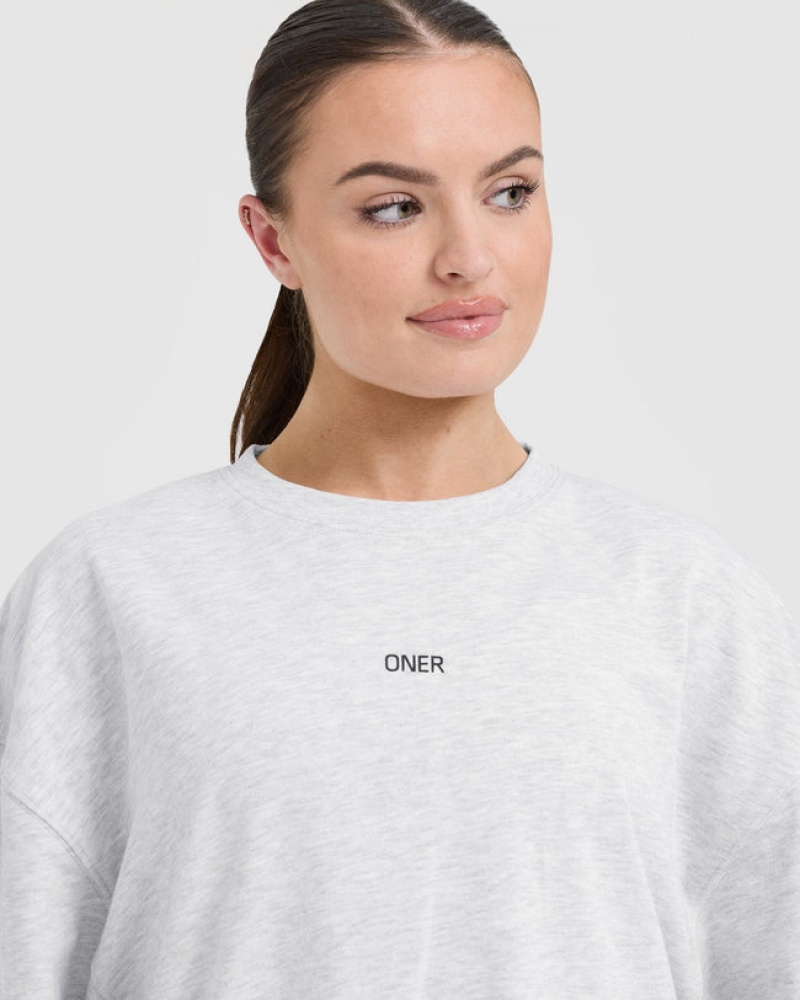 Oner Active Classic Oner Grafisk Longline T Shirts Lysegrå | 075-DTKMZG