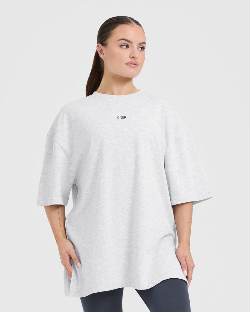 Oner Active Classic Oner Grafisk Longline T Shirts Lysegrå | 075-DTKMZG