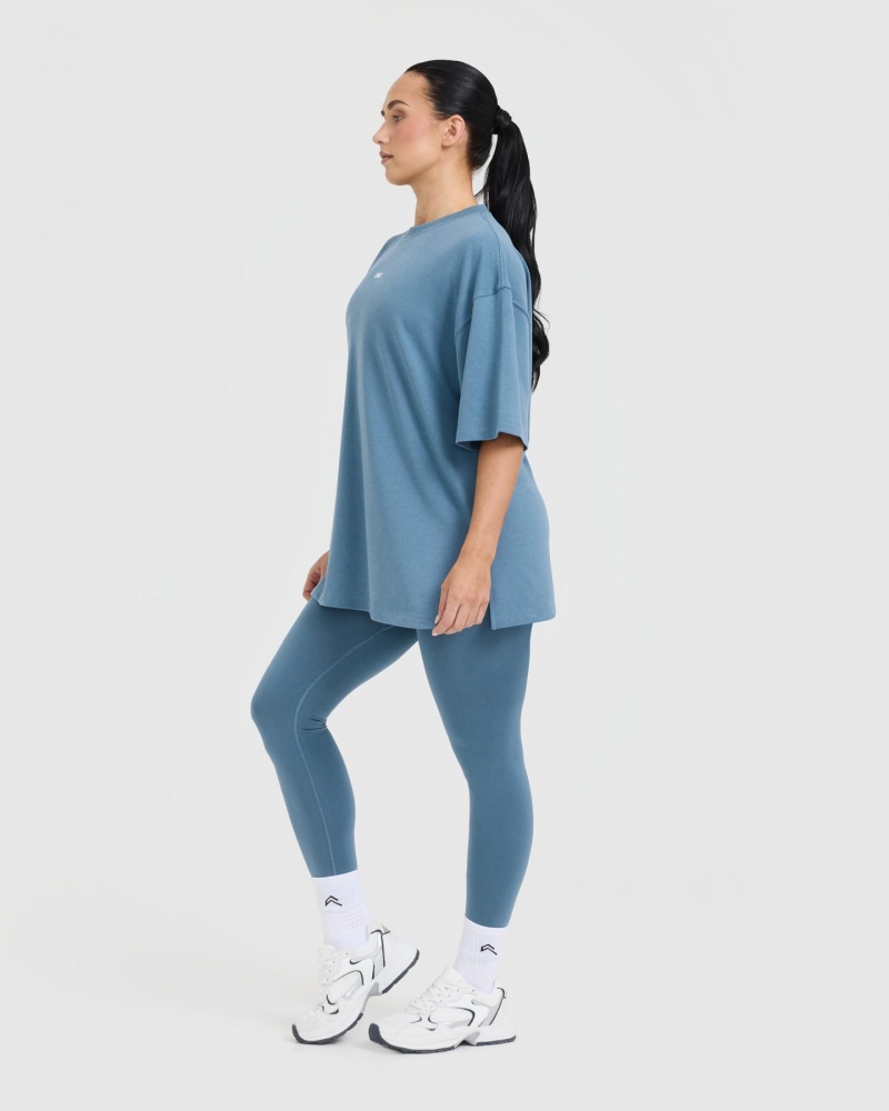 Oner Active Classic Oner Grafisk Longline T Shirts Blå | 284-PFTDGV